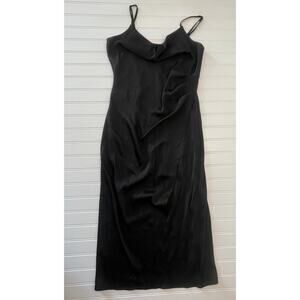 Boutique Molly Green Satin Like Gathered Waist Side Slit Dress Size Womens Small